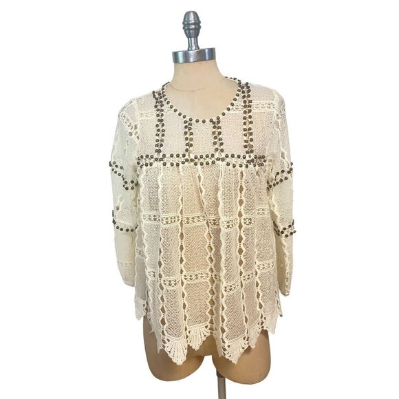 Anthropologie Maeve Crochet Lace Top With Studded Details Small - Picture 1 of 5